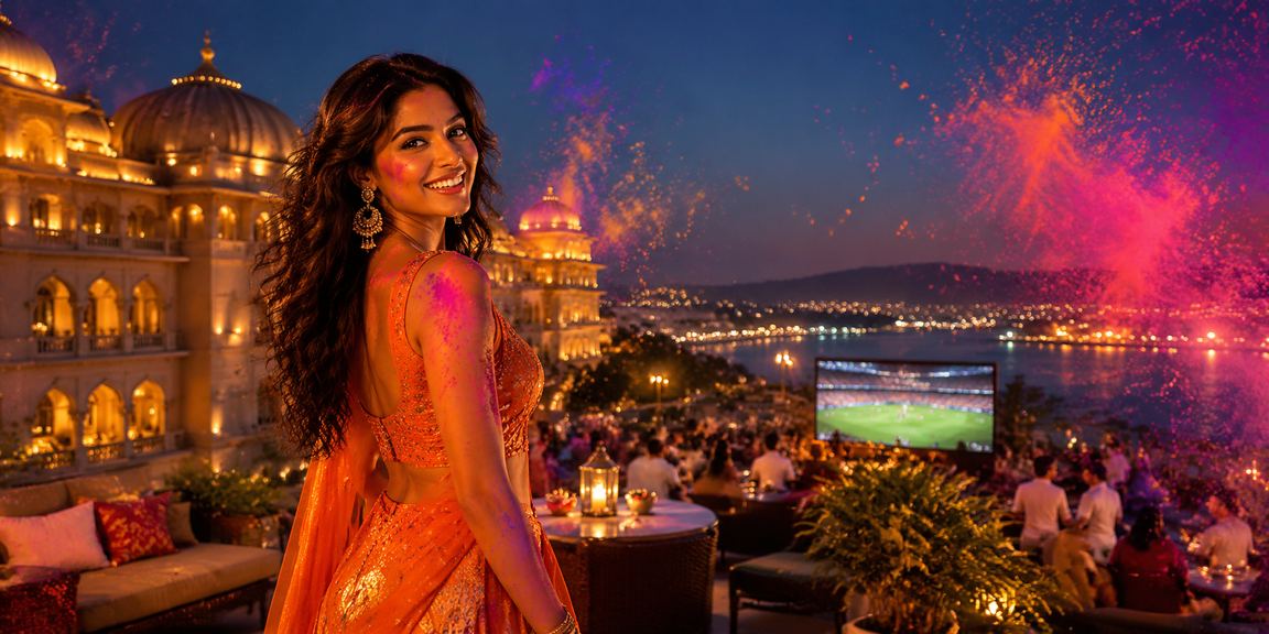 Excited players celebrating Holi festival with cricket betting