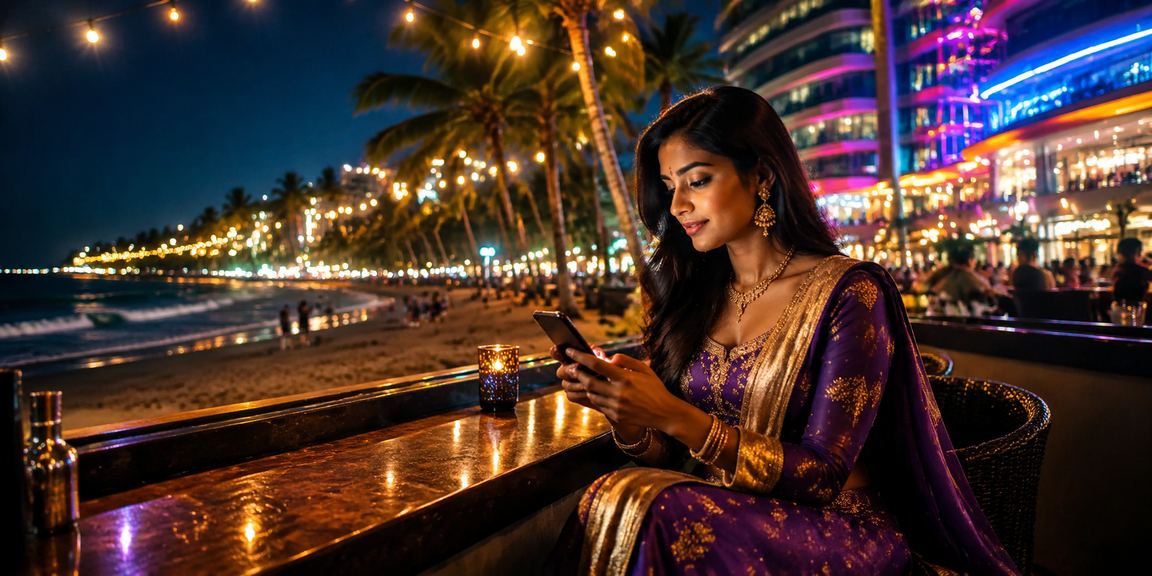 Mobile player enjoying live casino games on beach in India
